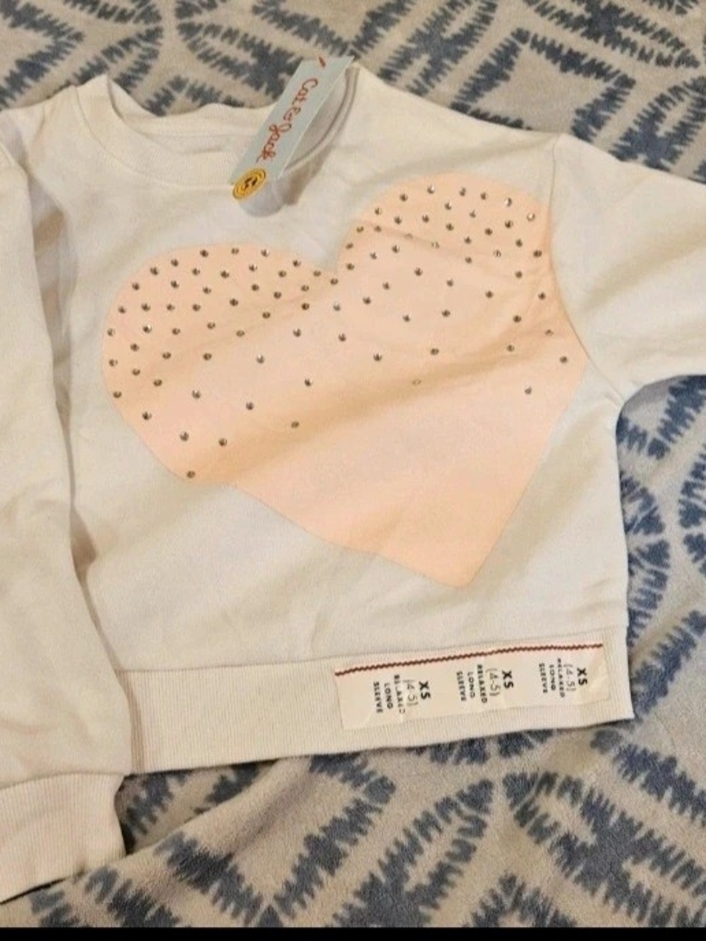 Cat & Jack White Sweatshirt with Pale Pink Heart and Silver Studs